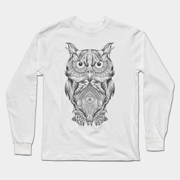 the owl tattoo outline Long Sleeve T-Shirt by Pixel Poetry